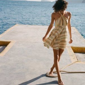 NWT STRIPED LINEN BLEND MINI DRESS